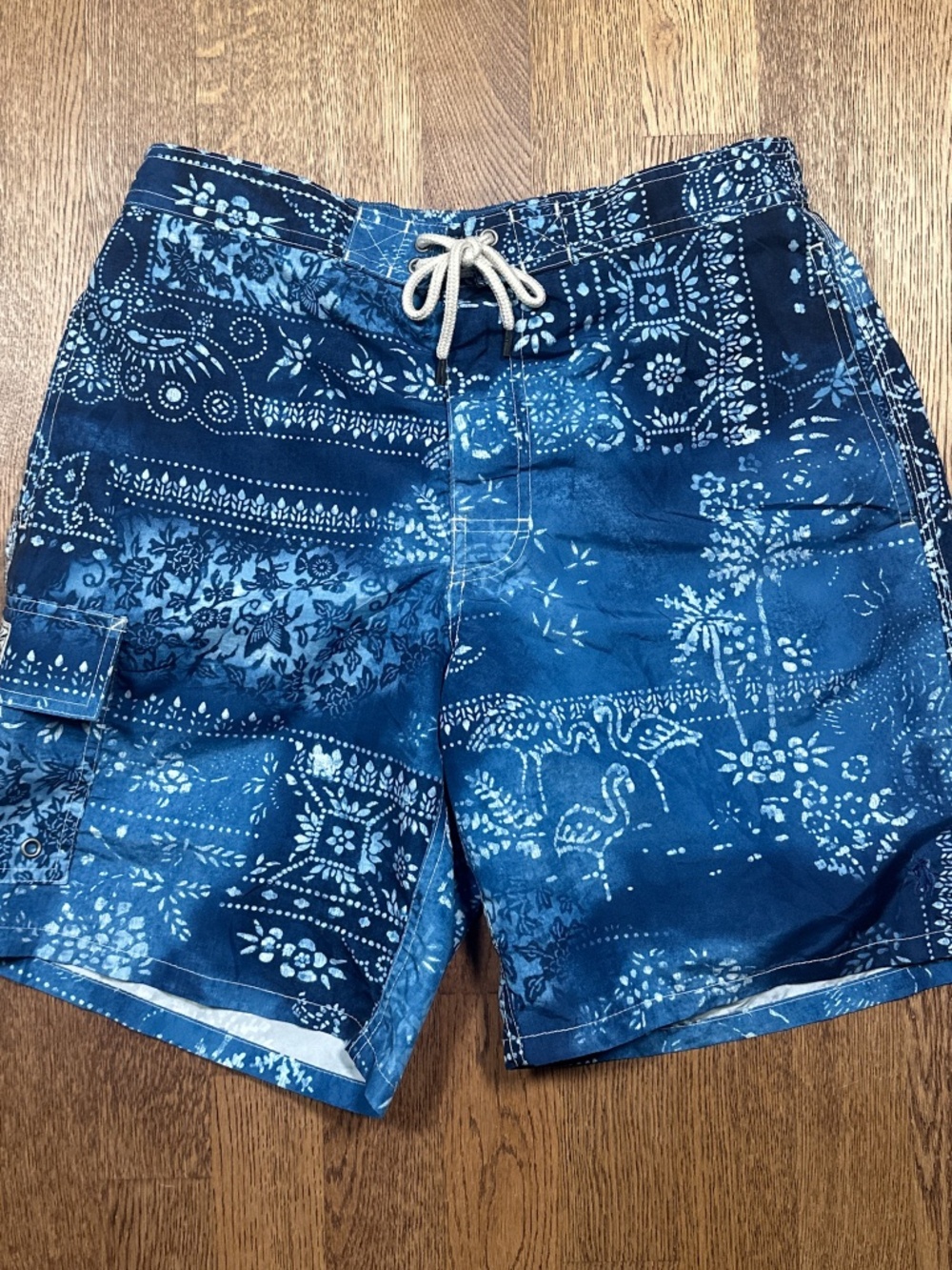 Polo Ralph Lauren Blue Bandana Floral Cargo Board Shorts Swim Trunks Mens Medium